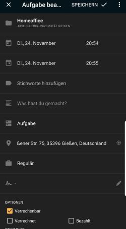 Aufgabe bearbeiten zum Abschluss der Zeiterfassung